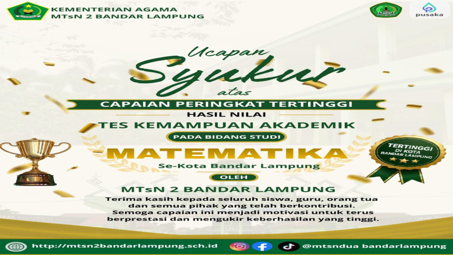MTsN 2 Bandar Lampung Raih Peringkat Tertinggi Nilai TKA Matematika Se-Kota Bandar Lampung